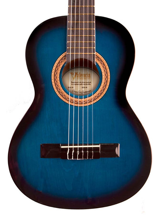 classic guitar 3/4, linden body, maple fb, blue sunburst