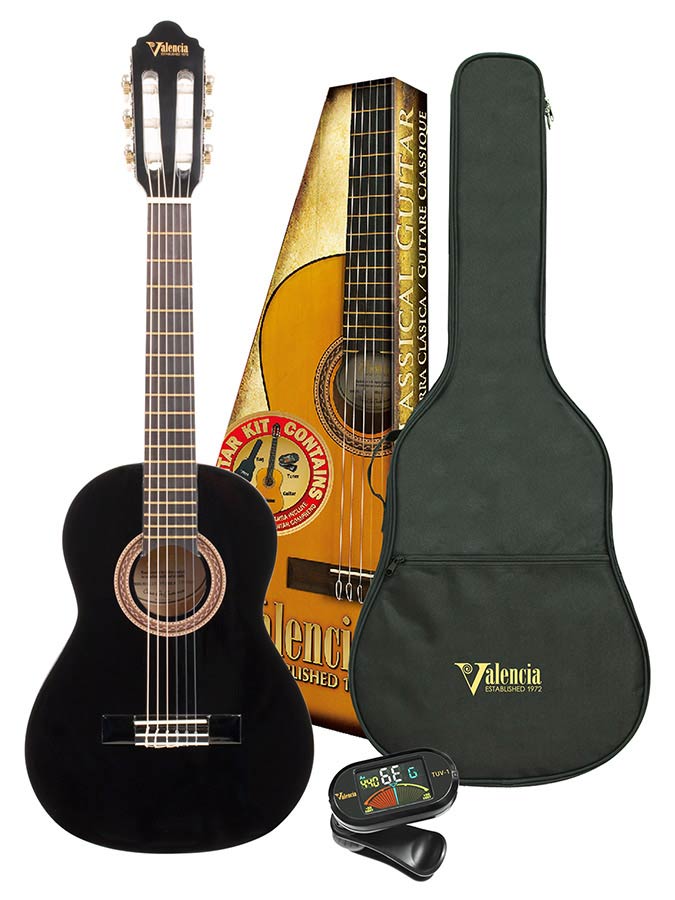 Valencia - VC104KBK - Classic Guitar Kit: Full Scale Guitar – Tuner, Black