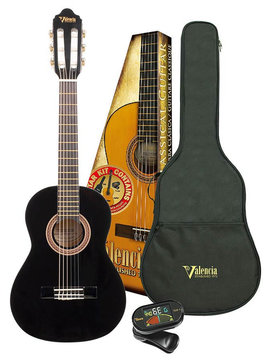 Valencia - VC104KBK - Classic Guitar Kit: Full Scale Guitar – Tuner, Black