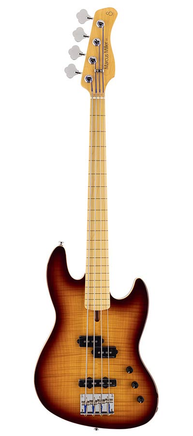 Sire Basses - U5 A4F/TS - fretless alder with flamed maple top 4- string short scale passive bass guitar tobacco sunburst – Tobacco Sunburst