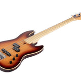 Sire Basses - U5 A4f/ts - Fretless Alder with Flamed Maple Top 4- String Short Scale Passive Bass Guitar – Tobacco Sunburst