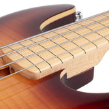 Sire Basses - U5 A4f/ts - Fretless Alder with Flamed Maple Top 4- String Short Scale Passive Bass Guitar – Tobacco Sunburst