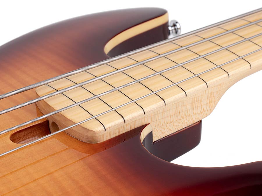 Sire Basses - U5 A4f/ts - Fretless Alder with Flamed Maple Top 4- String Short Scale Passive Bass Guitar – Tobacco Sunburst