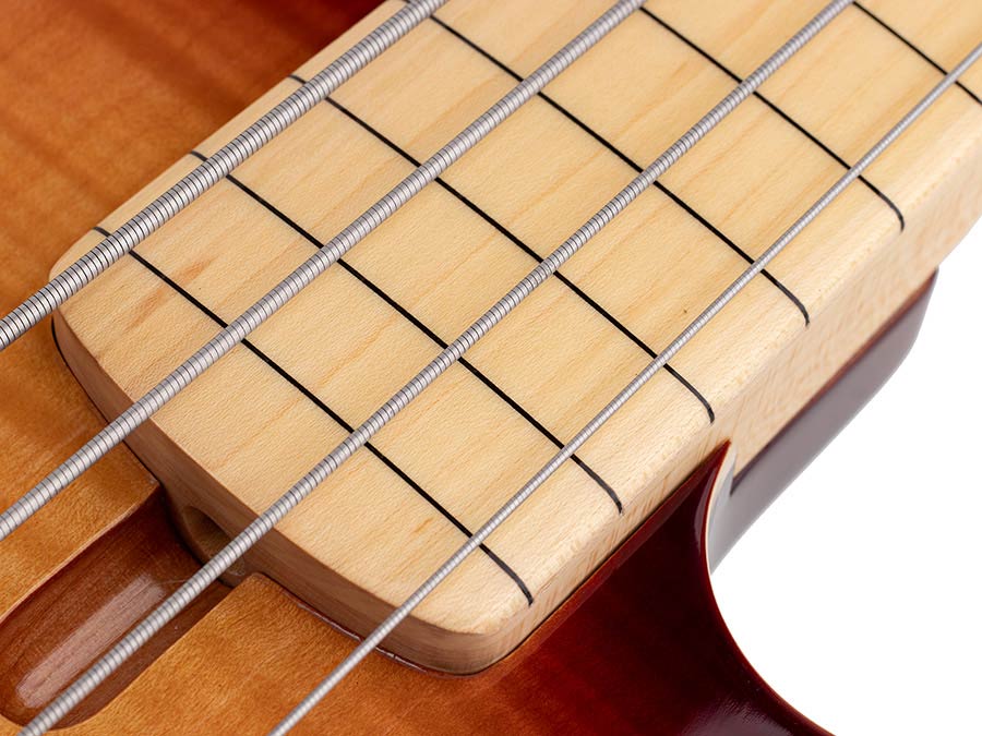 Sire Basses - U5 A4f/ts - Fretless Alder with Flamed Maple Top 4- String Short Scale Passive Bass Guitar – Tobacco Sunburst