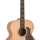 jumbo guitar with solid spruce top, maple b&s, amara ebony fb, with deluxe gigbag and wooden stand
