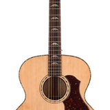 jumbo guitar with solid spruce top, maple b&s, amara ebony fb, with deluxe gigbag and wooden stand