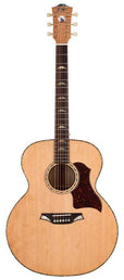jumbo guitar with solid spruce top, maple b&s, amara ebony fb, with deluxe gigbag and wooden stand