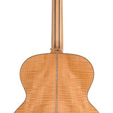 jumbo guitar with solid spruce top, maple b&s, amara ebony fb, with deluxe gigbag and wooden stand