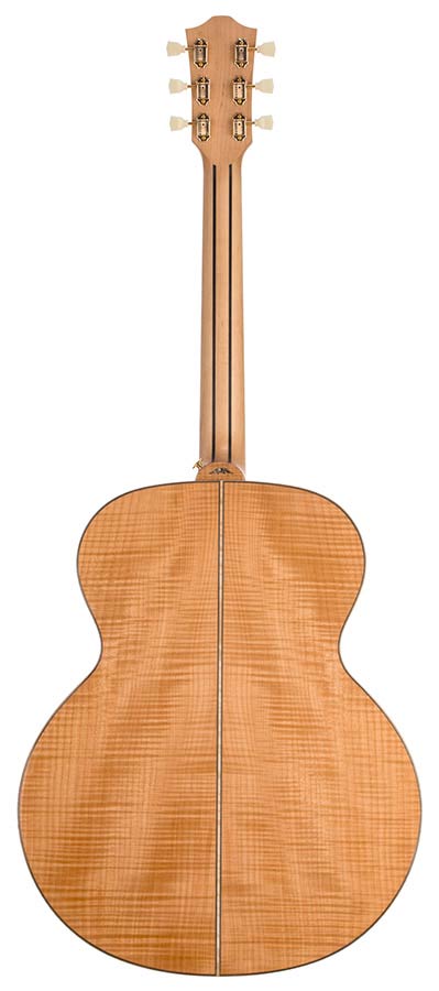 jumbo guitar with solid spruce top, maple b&s, amara ebony fb, with deluxe gigbag and wooden stand