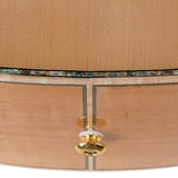 jumbo guitar with solid spruce top, maple b&s, amara ebony fb, with deluxe gigbag and wooden stand