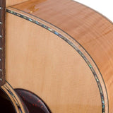 jumbo guitar with solid spruce top, maple b&s, amara ebony fb, with deluxe gigbag and wooden stand
