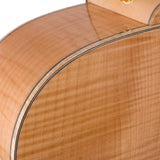 jumbo guitar with solid spruce top, maple b&s, amara ebony fb, with deluxe gigbag and wooden stand