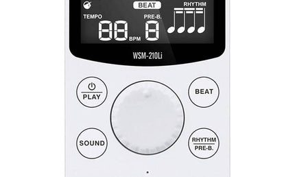 rechargeable metronome with 10 voices and rhythms, countdown timer and tap tempo