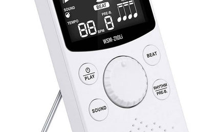 rechargeable metronome with 10 voices and rhythms, countdown timer and tap tempo