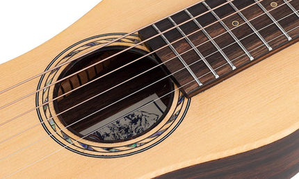 traveller guitar all solid tonewoods, amara ebony b&s & fb, natural, piezo, strap & heavy duty bag