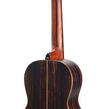 parlor guitar all solid tonewoods, amara ebony b&s & fb, natural, with EQ and heavy duty bag