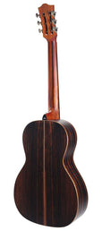 parlor guitar all solid tonewoods, amara ebony b&s & fb, natural, with EQ and heavy duty bag