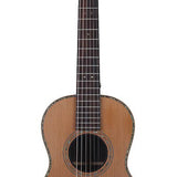 parlor guitar all solid tonewoods, amara ebony b&s & fb, natural, with EQ and heavy duty bag