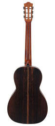 parlor guitar all solid tonewoods, amara ebony b&s & fb, natural, with EQ and heavy duty bag