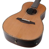 parlor guitar all solid tonewoods, amara ebony b&s & fb, natural, with EQ and heavy duty bag