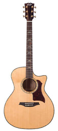 auditorium guitar with solid spruce top, 5A movingui b&s, amara ebony fb, cutaway, EQ and gigbag