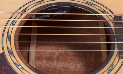 auditorium guitar with solid spruce top, 5A movingui b&s, amara ebony fb, cutaway, EQ and gigbag