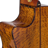 auditorium guitar with solid spruce top, 5A movingui b&s, amara ebony fb, cutaway, EQ and gigbag