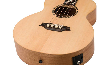 mini jumbo Bass guitar with solid spruce top, mahogany b&s, amara ebony fb, EQ and gigbag