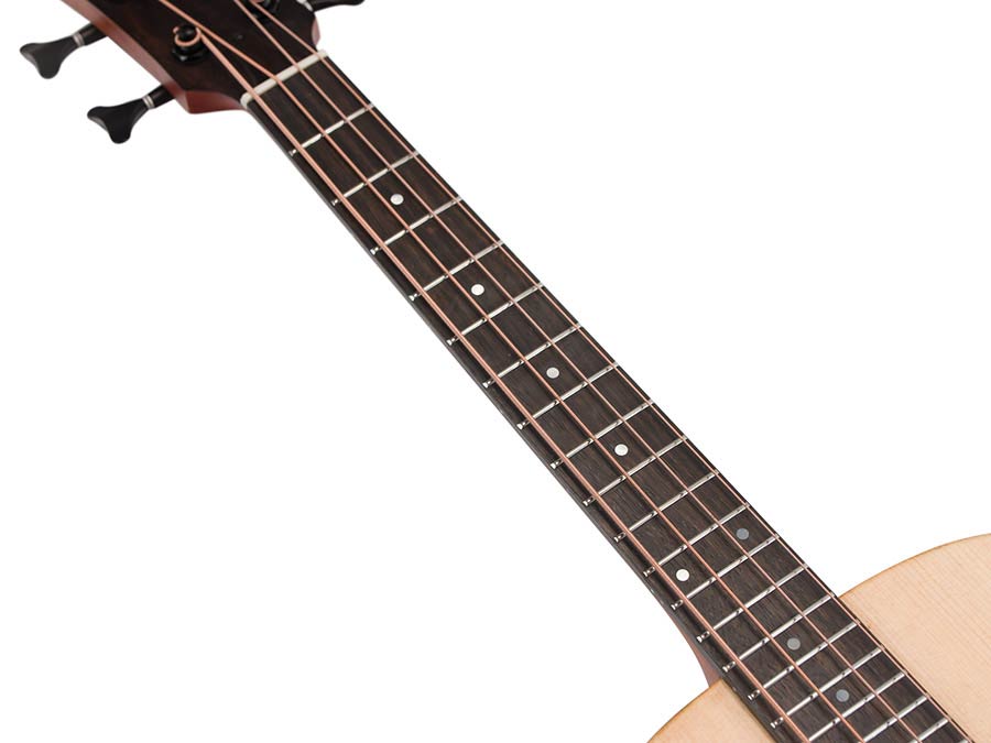 mini jumbo Bass guitar with solid spruce top, mahogany b&s, amara ebony fb, EQ and gigbag