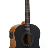 round shoulder dreadnought guitar with solid mahogany top, walnut b&s, amara ebony fb, EQ, black