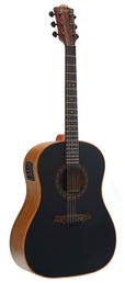 round shoulder dreadnought guitar with solid mahogany top, walnut b&s, amara ebony fb, EQ, black