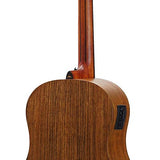 round shoulder dreadnought guitar with solid mahogany top, walnut b&s, amara ebony fb, EQ, black