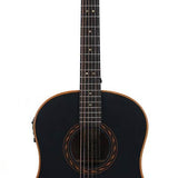 round shoulder dreadnought guitar with solid mahogany top, walnut b&s, amara ebony fb, EQ, black