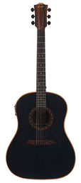 round shoulder dreadnought guitar with solid mahogany top, walnut b&s, amara ebony fb, EQ, black