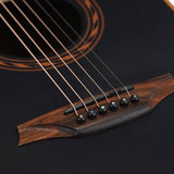round shoulder dreadnought guitar with solid mahogany top, walnut b&s, amara ebony fb, EQ, black