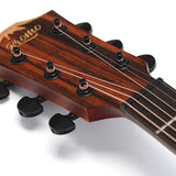 round shoulder dreadnought guitar with solid mahogany top, walnut b&s, amara ebony fb, EQ, black