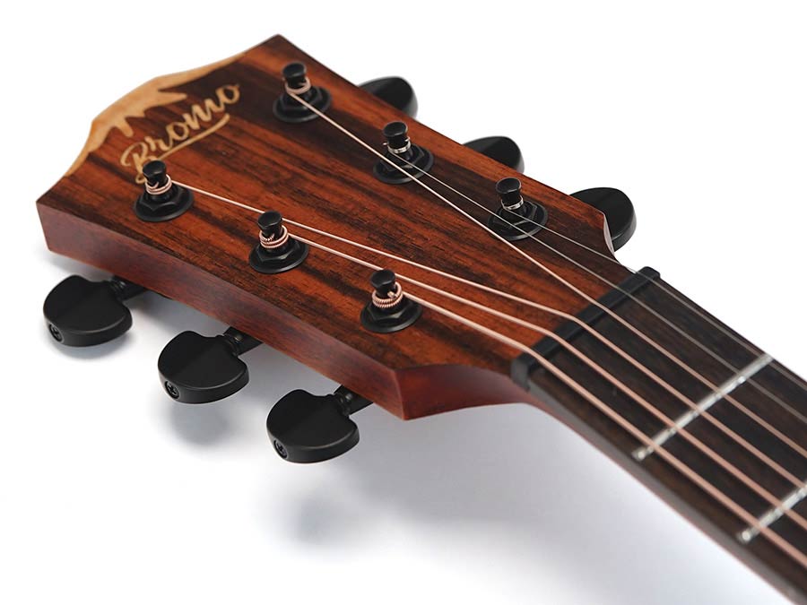 round shoulder dreadnought guitar with solid mahogany top, walnut b&s, amara ebony fb, EQ, black