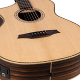 lefty concert guitar all solid tonewoods, amara eb back & sides & fb, Fishman, natural, with bag
