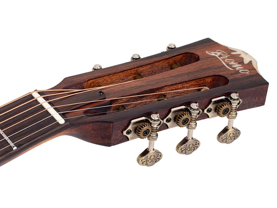 parlor guitar all solid tonewoods with 12th fret neck joint, amara ebony fb, with heavy duty bag