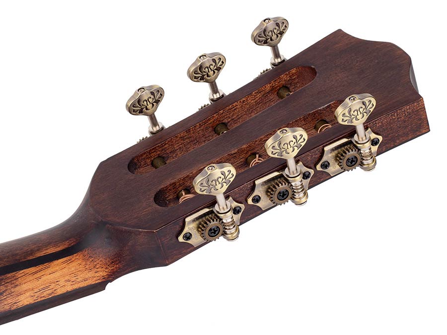 parlor guitar all solid tonewoods with 12th fret neck joint, amara ebony fb, with heavy duty bag