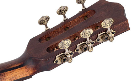 parlor guitar all solid tonewoods with 12th fret neck joint, amara ebony fb, with heavy duty bag