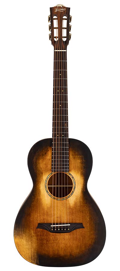 parlor guitar all solid tonewoods with 12th fret neck joint, amara ebony fb, with heavy duty bag