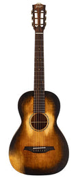 parlor guitar all solid tonewoods with 12th fret neck joint, amara ebony fb, with heavy duty bag