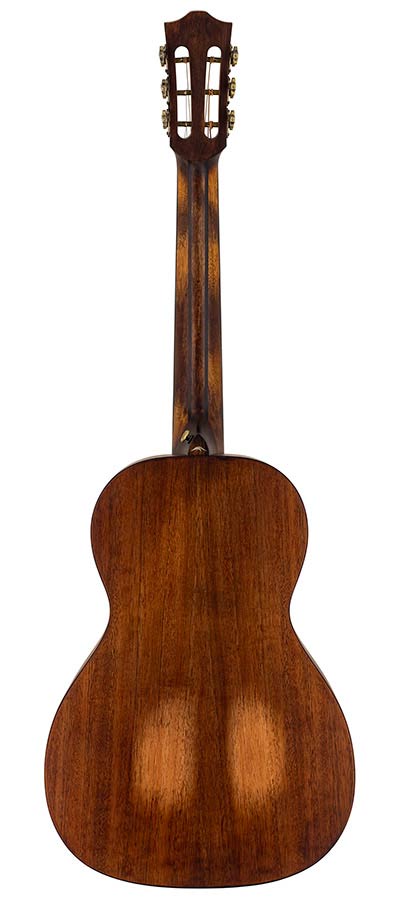 parlor guitar all solid tonewoods with 12th fret neck joint, amara ebony fb, with heavy duty bag
