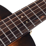parlor guitar all solid tonewoods with 12th fret neck joint, amara ebony fb, with heavy duty bag