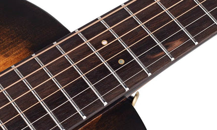 parlor guitar all solid tonewoods with 12th fret neck joint, amara ebony fb, with heavy duty bag