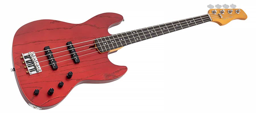 Sire Basses - V6 4/car - Mahogany+Ash Top 4-String Active Bass Guitar – Apple Red