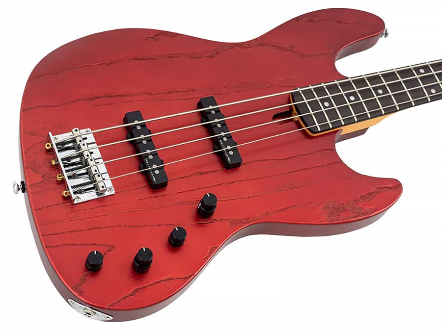 Sire Basses - V6 4/car - Mahogany+Ash Top 4-String Active Bass Guitar – Apple Red
