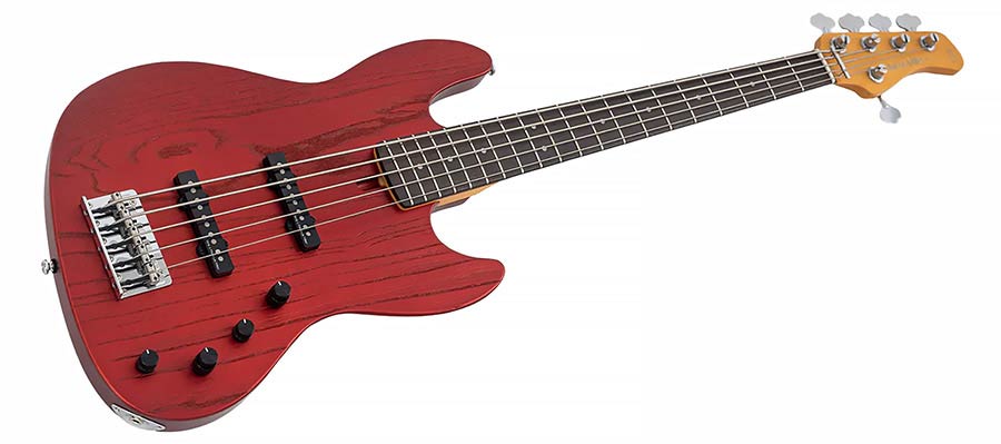 Sire Basses - V6 5/car - Mahogany+Ash Top 5-String Active Bass Guitar – Apple Red