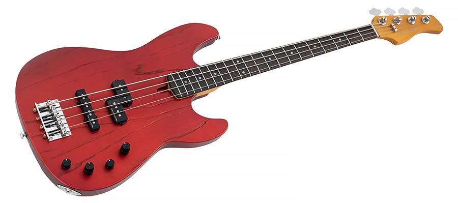 Sire Basses - P6 4/car - Mahogany+Ash Top 4-String Active Bass Guitar – Apple Red